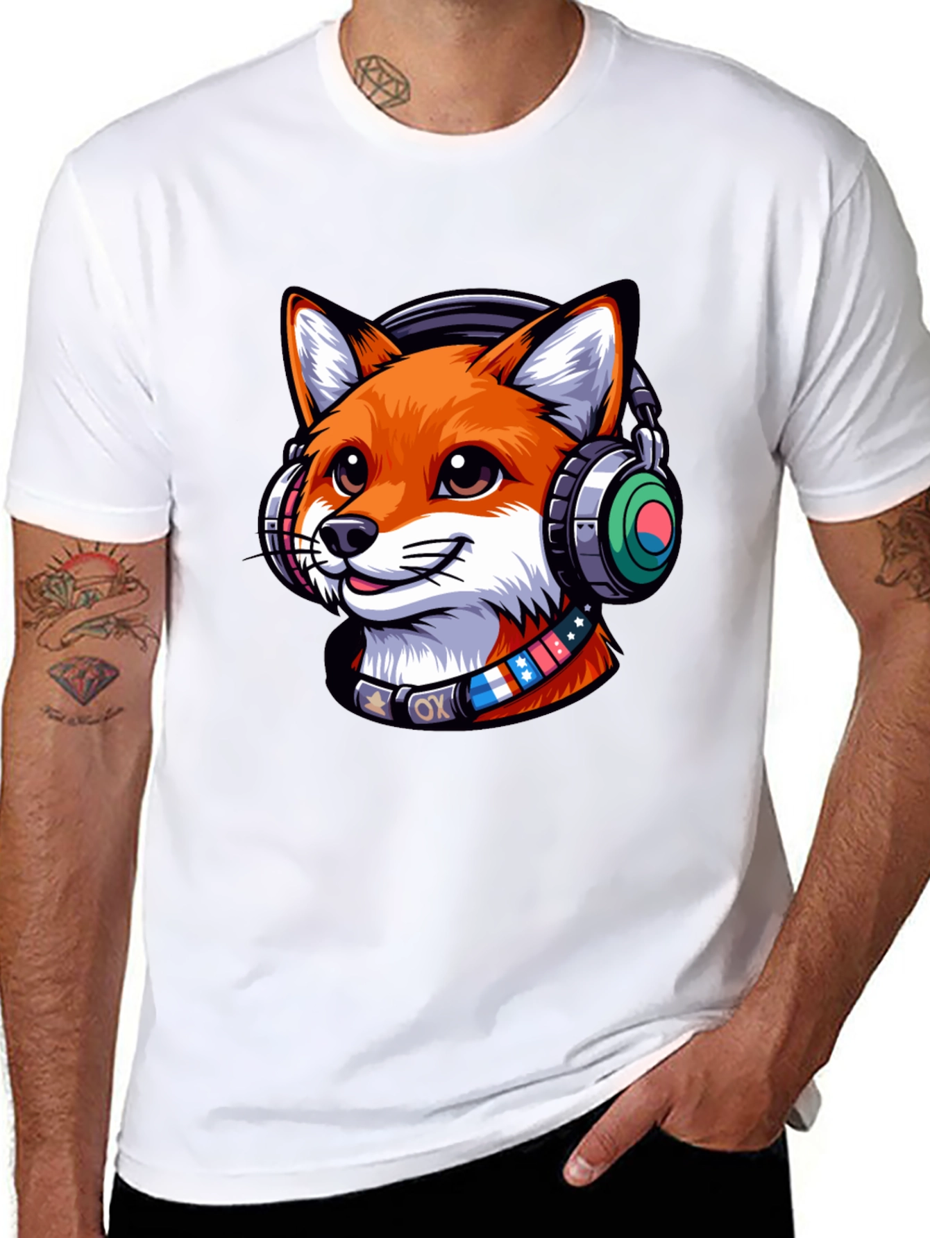 Cool Fox Headphone Tee - Stylish Graphic Print
