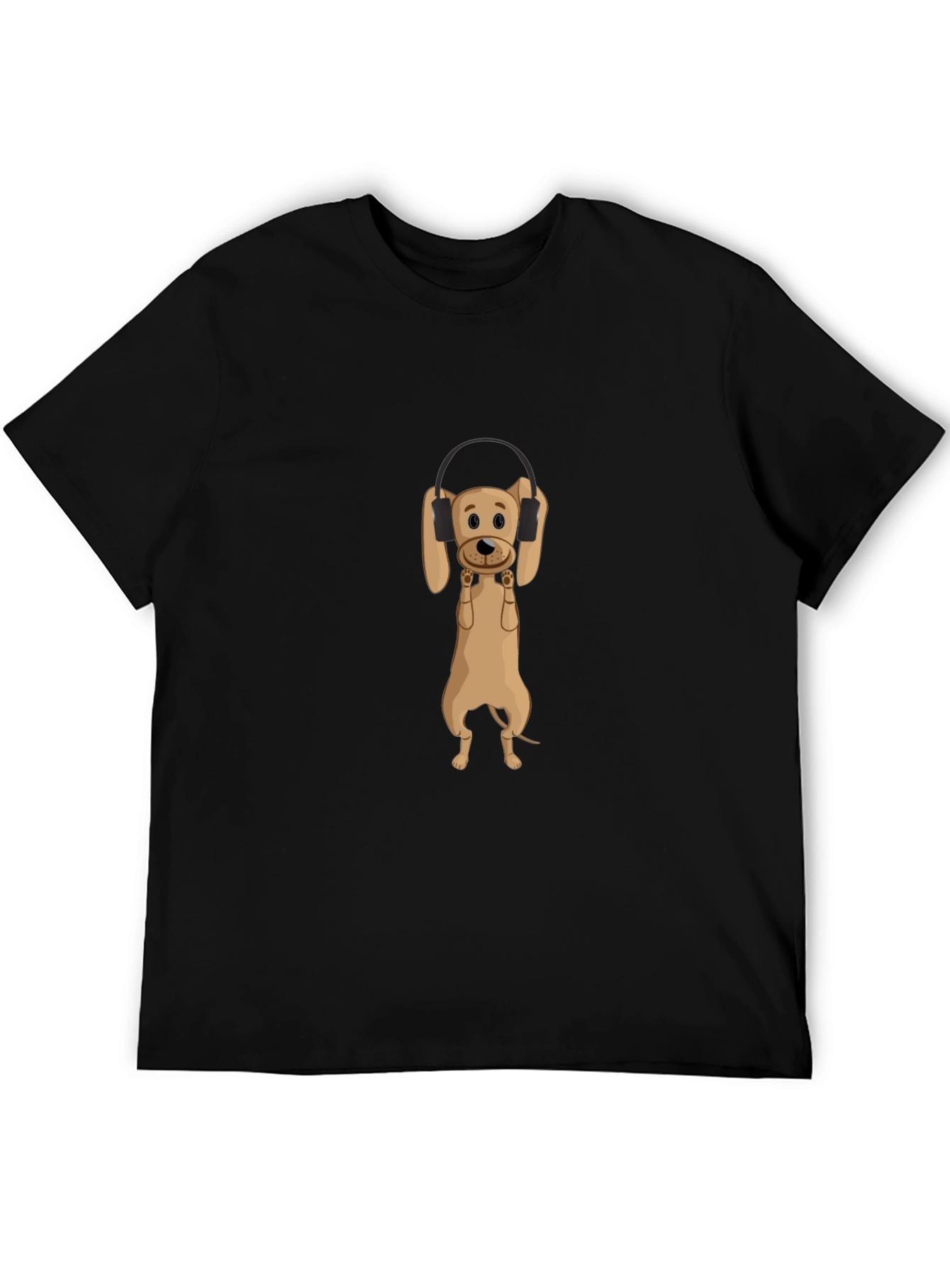 Dog Wearing Headphones Black T-Shirt