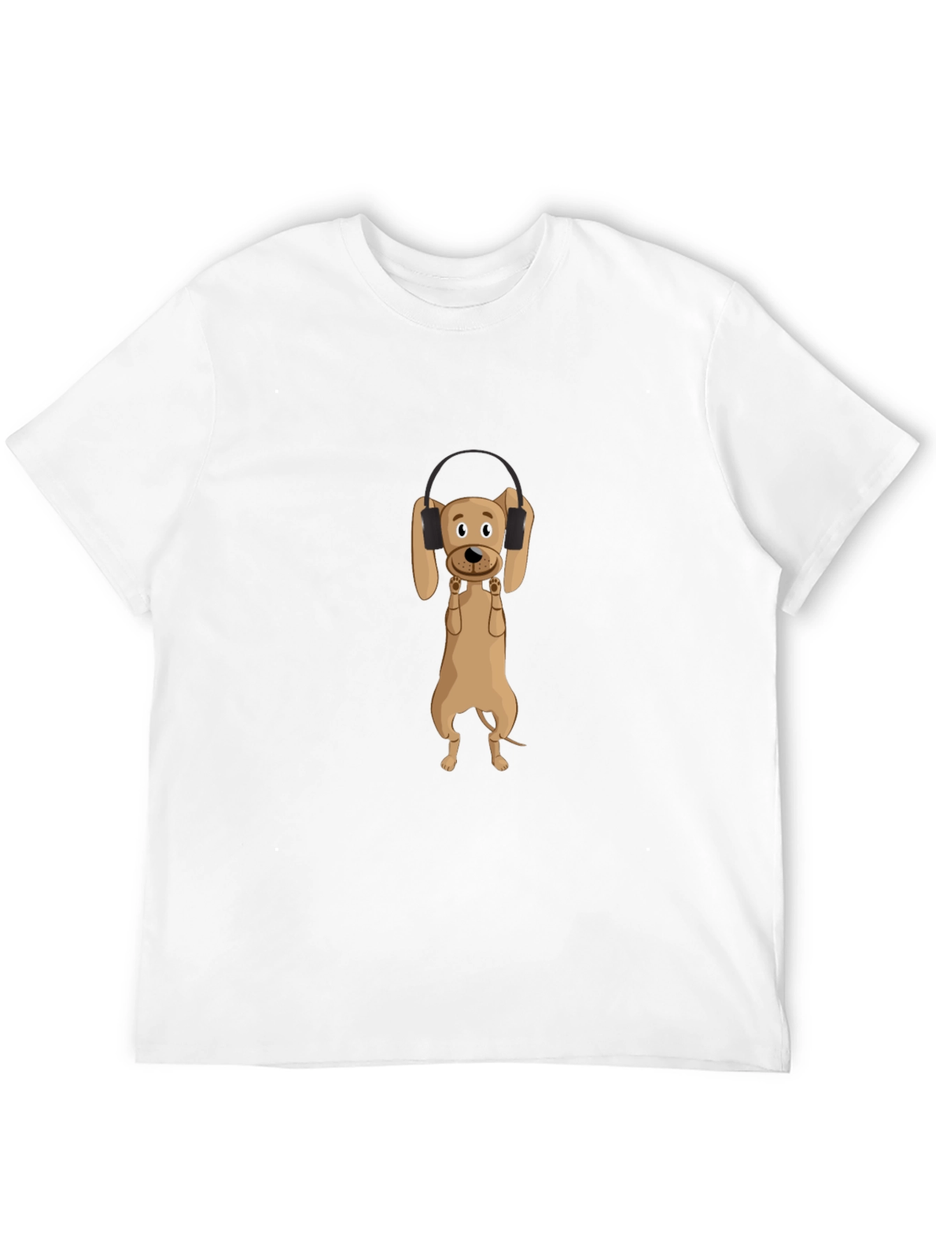 Dog Wearing Headphones Black T-Shirt