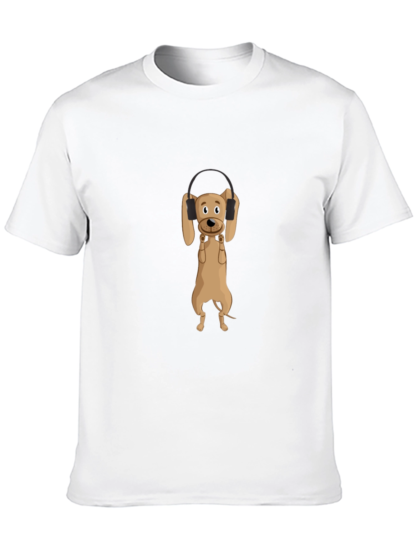 Dog Wearing Headphones Black T-Shirt