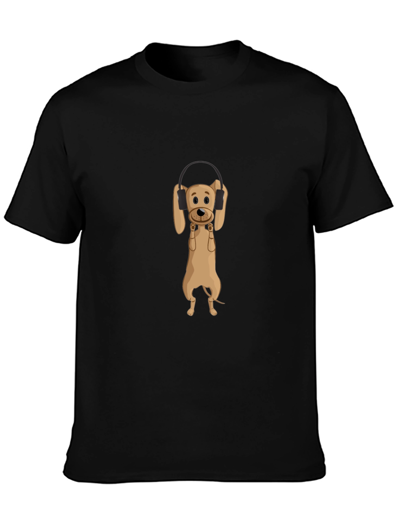 Dog Wearing Headphones Black T-Shirt