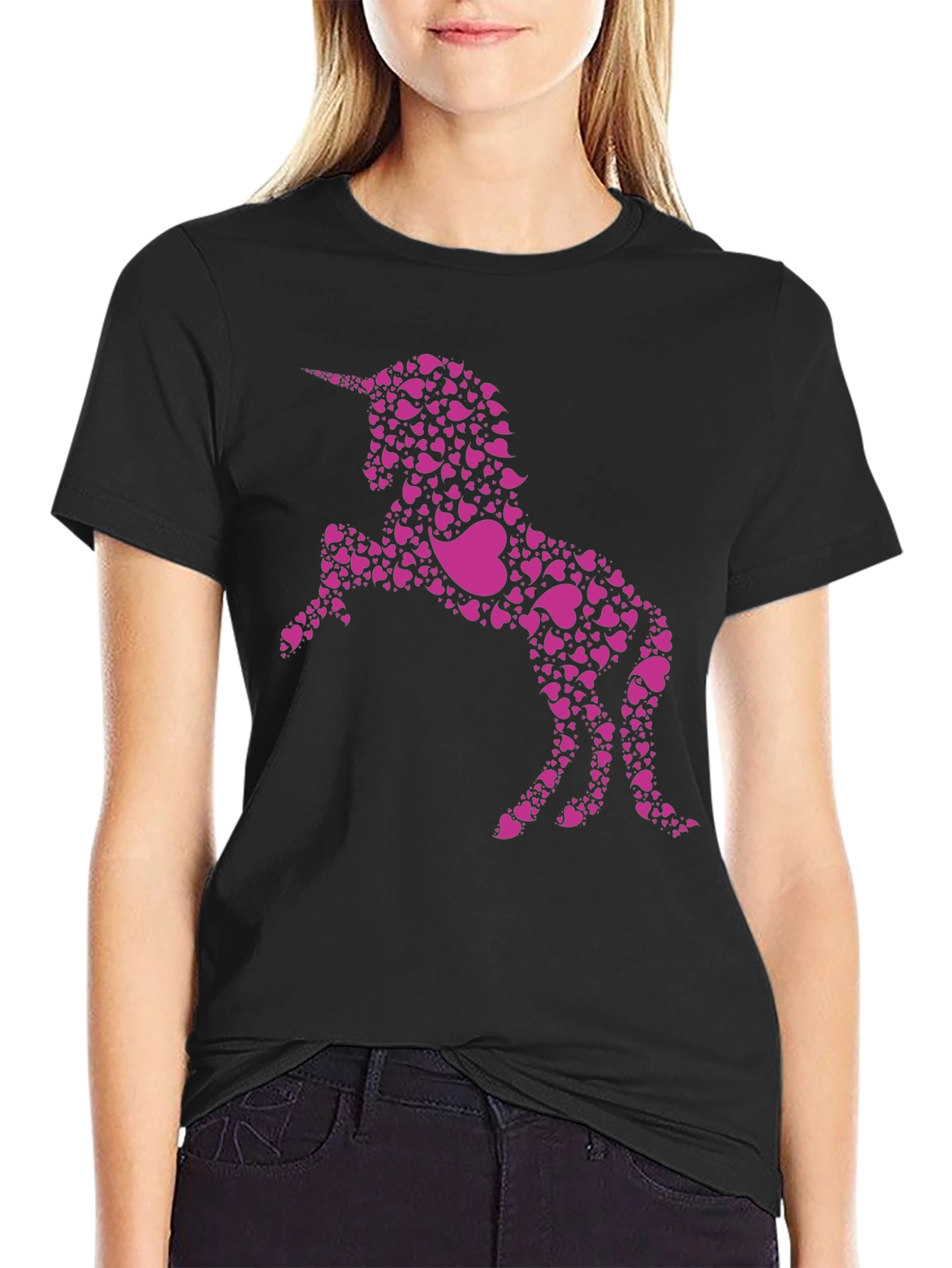 Unicorn Heart Print Black Tee