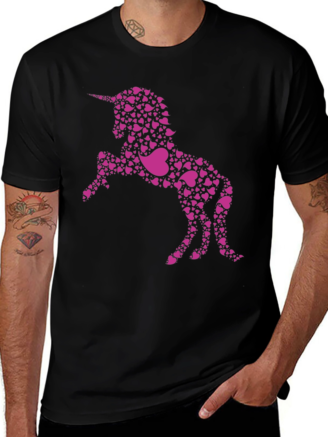 Unicorn Heart Print Black Tee