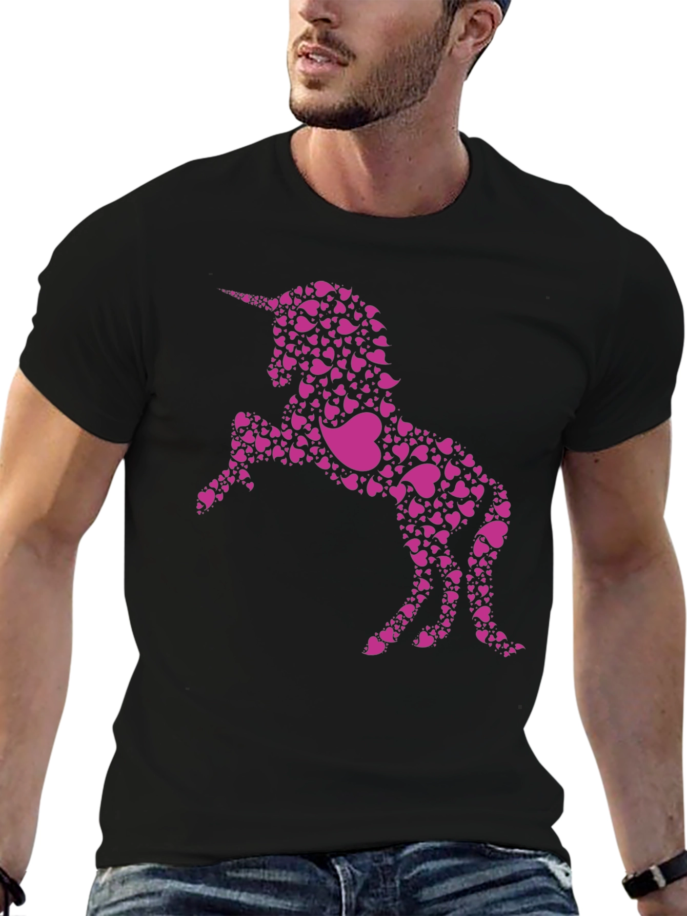 Unicorn Heart Print Black Tee