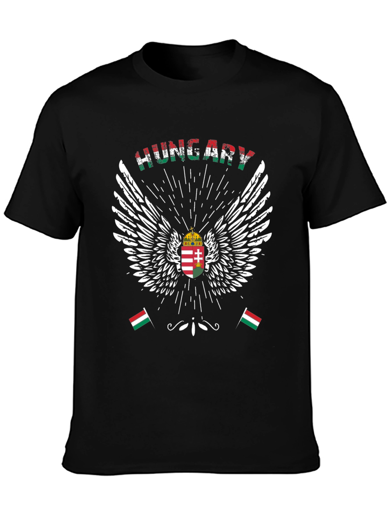 Hungary Flag Wings Graphic T-Shirt - Black Cotton Tee