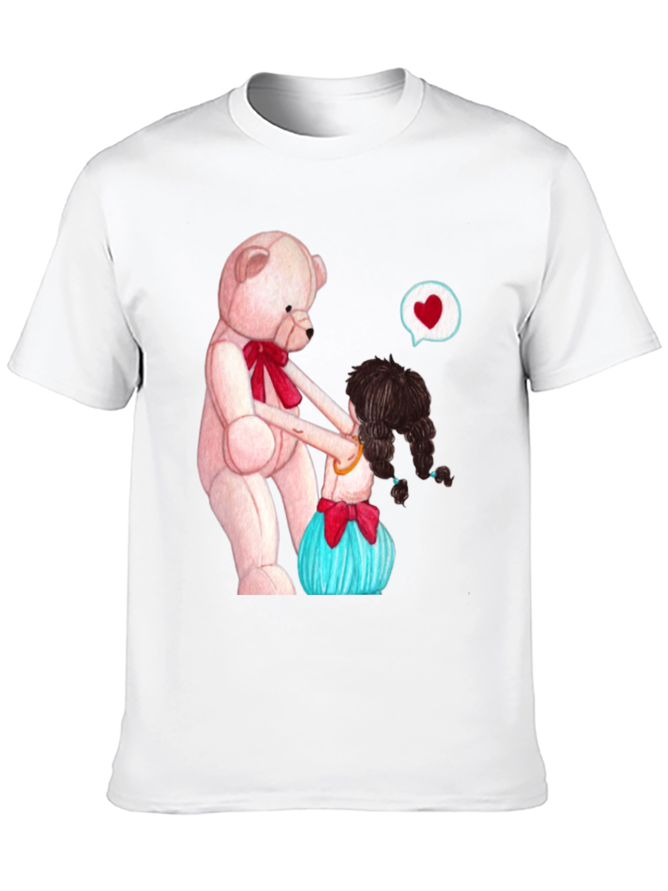 Cute Teddy Bear & Girl Black Graphic Tee