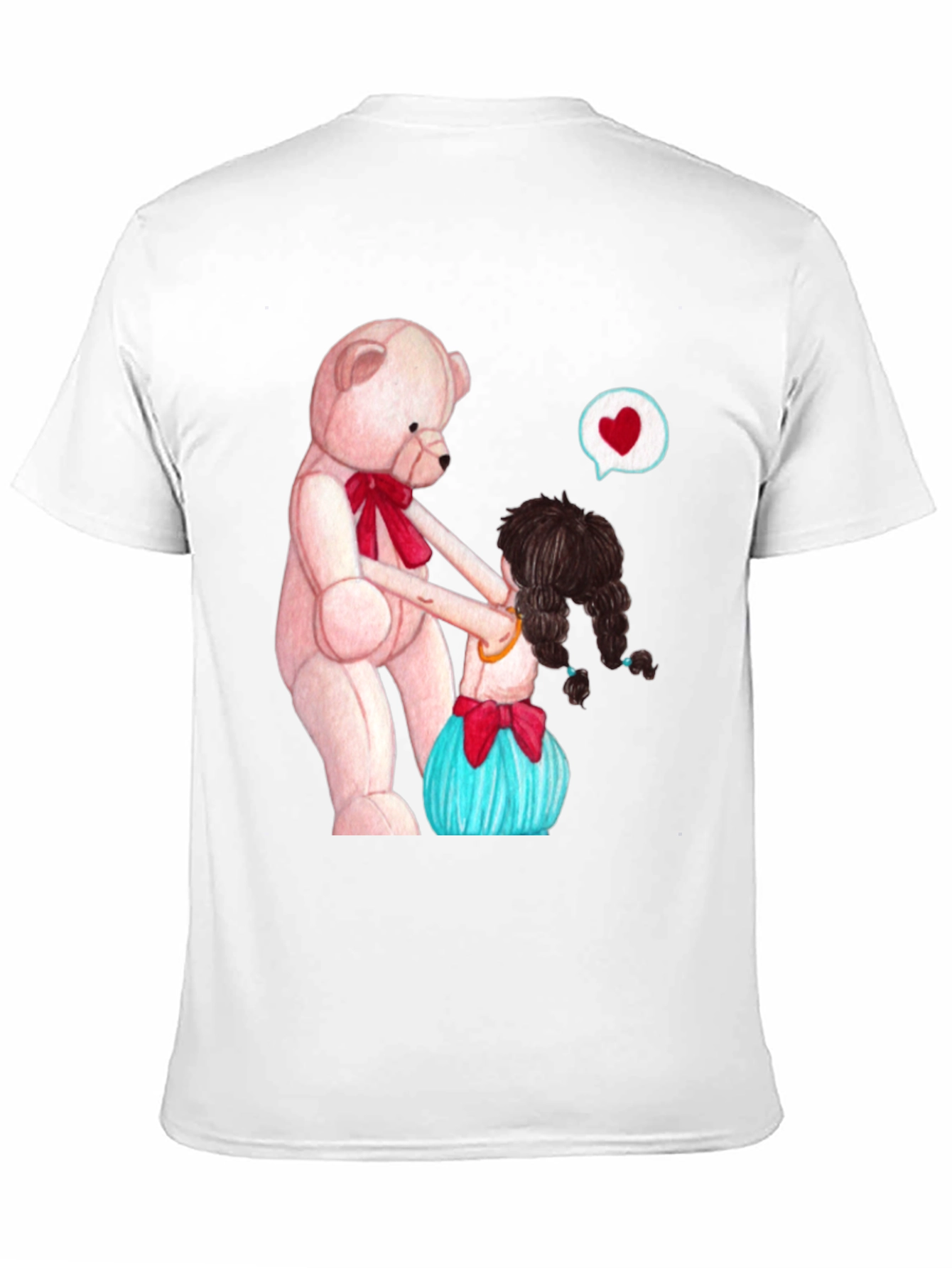 Cute Teddy Bear & Girl Black Graphic Tee