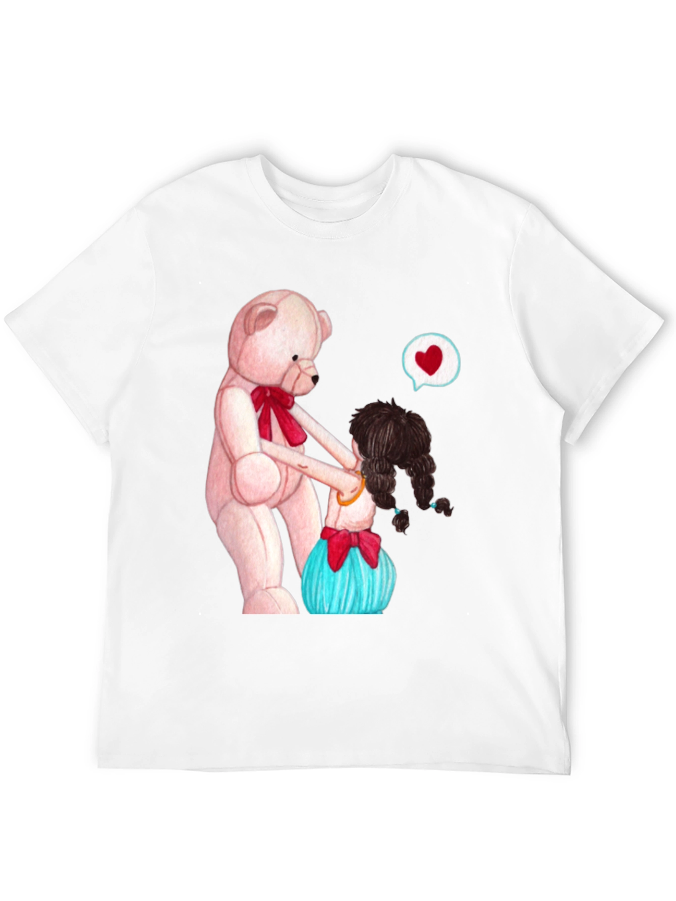 Cute Teddy Bear & Girl Black Graphic Tee