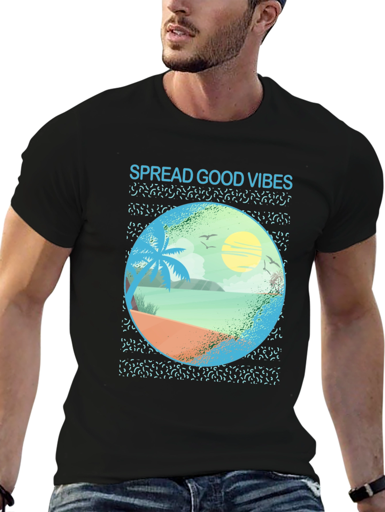 Spread Good Vibes Beach Graphic Tee - Black