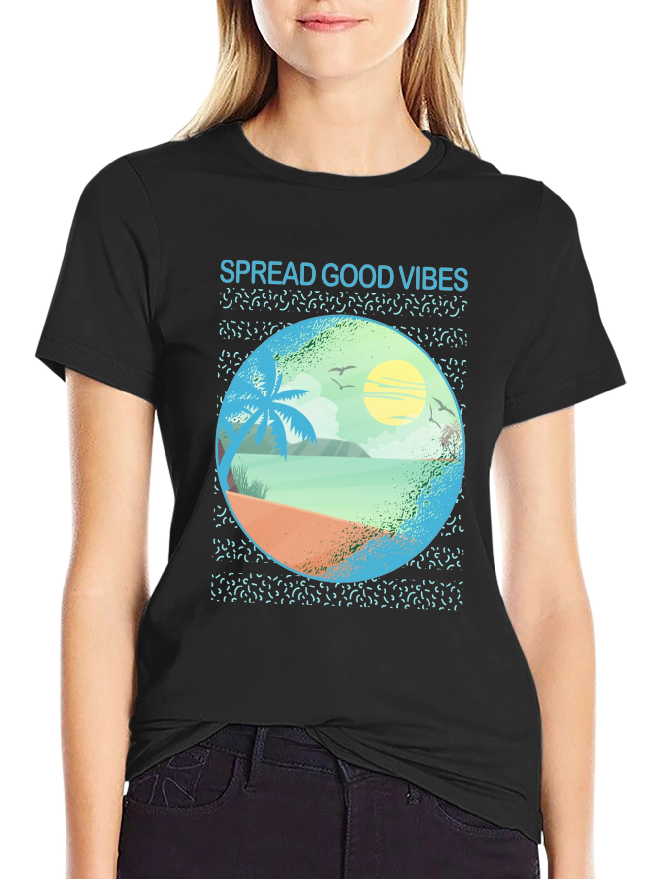 Spread Good Vibes Beach Graphic Tee - Black