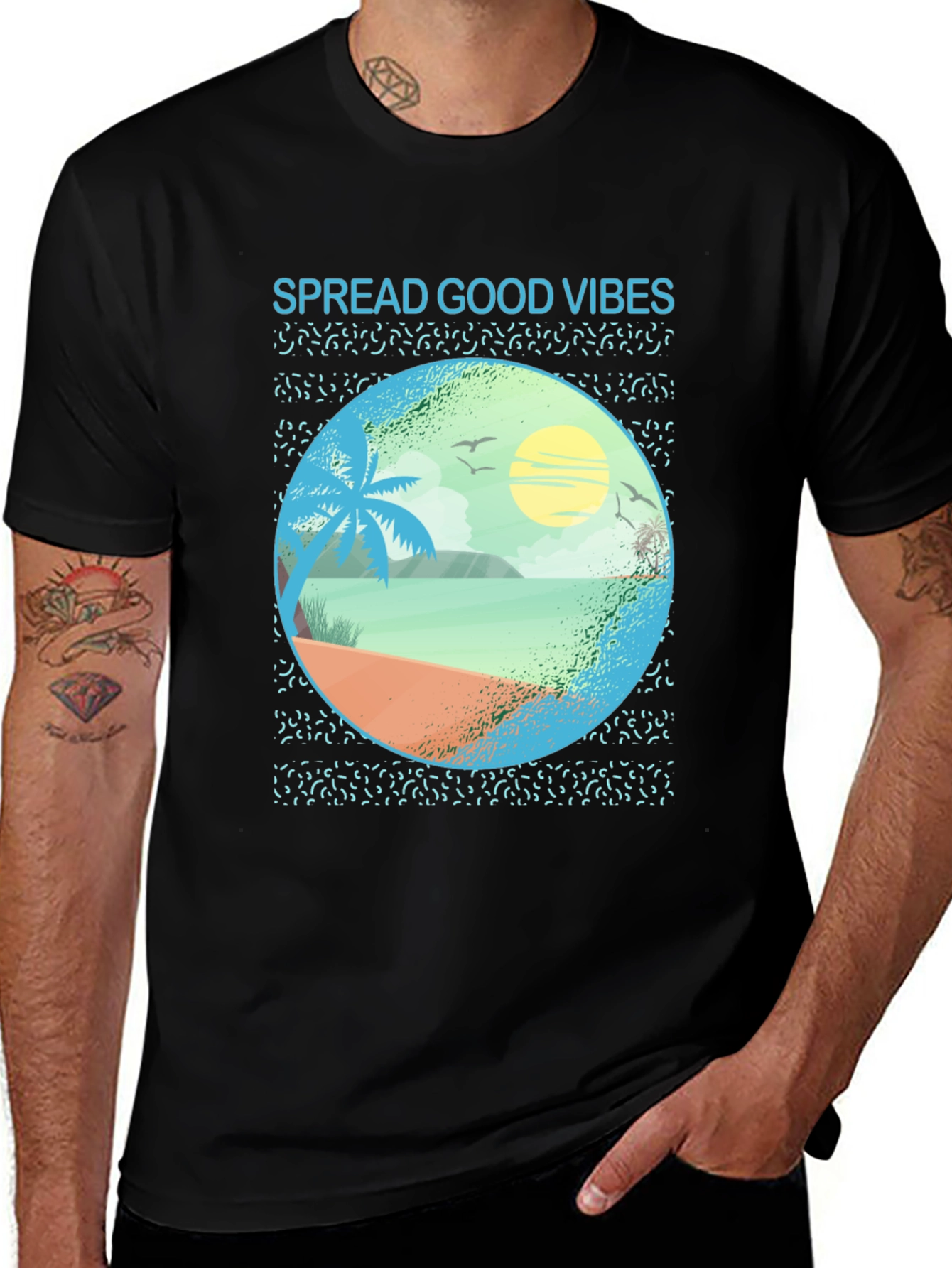 Spread Good Vibes Beach Graphic Tee - Black
