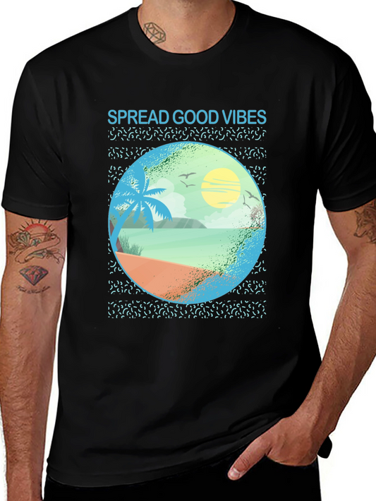 Spread Good Vibes Beach Graphic Tee - Black