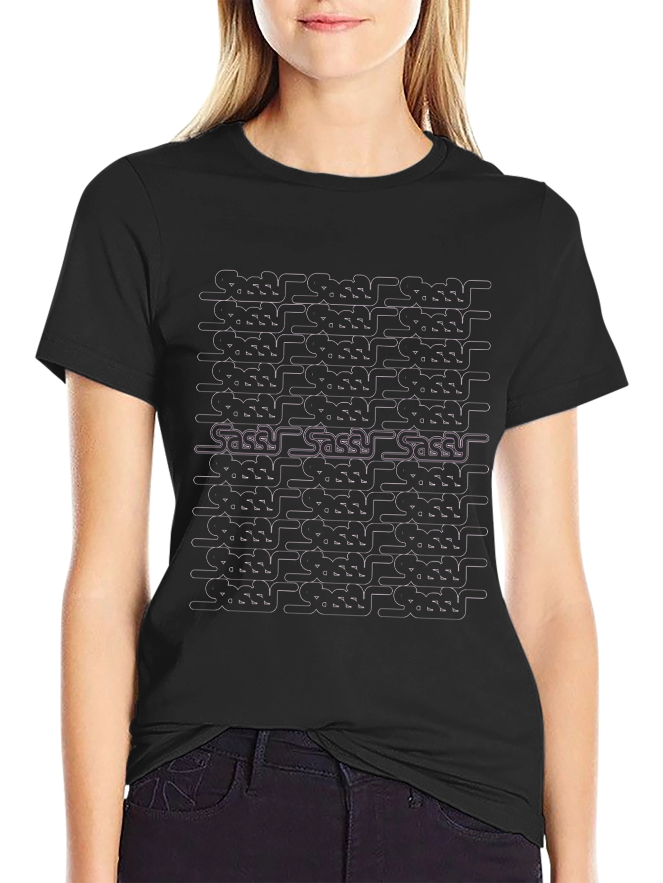 Sassy Pattern Graphic Tee - Black Casual T-Shirt