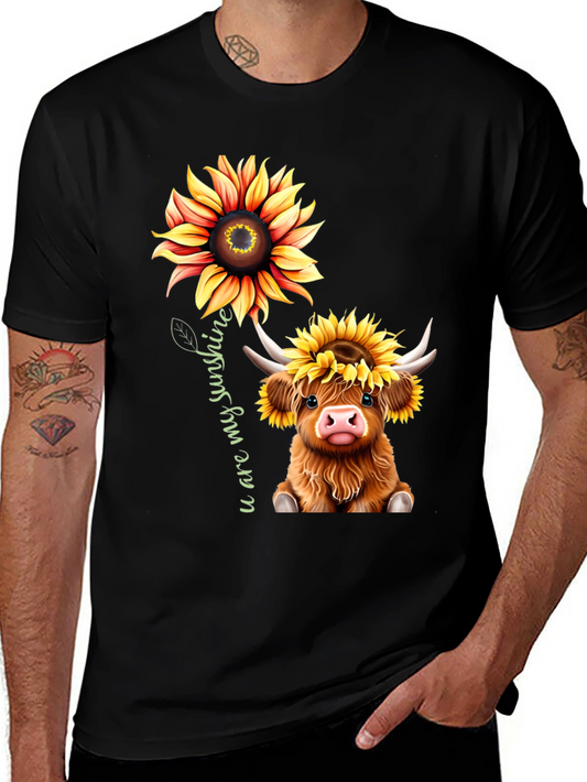 Sunflower Cow Graphic Tee - You Are My Sunshine Black T-Shirt