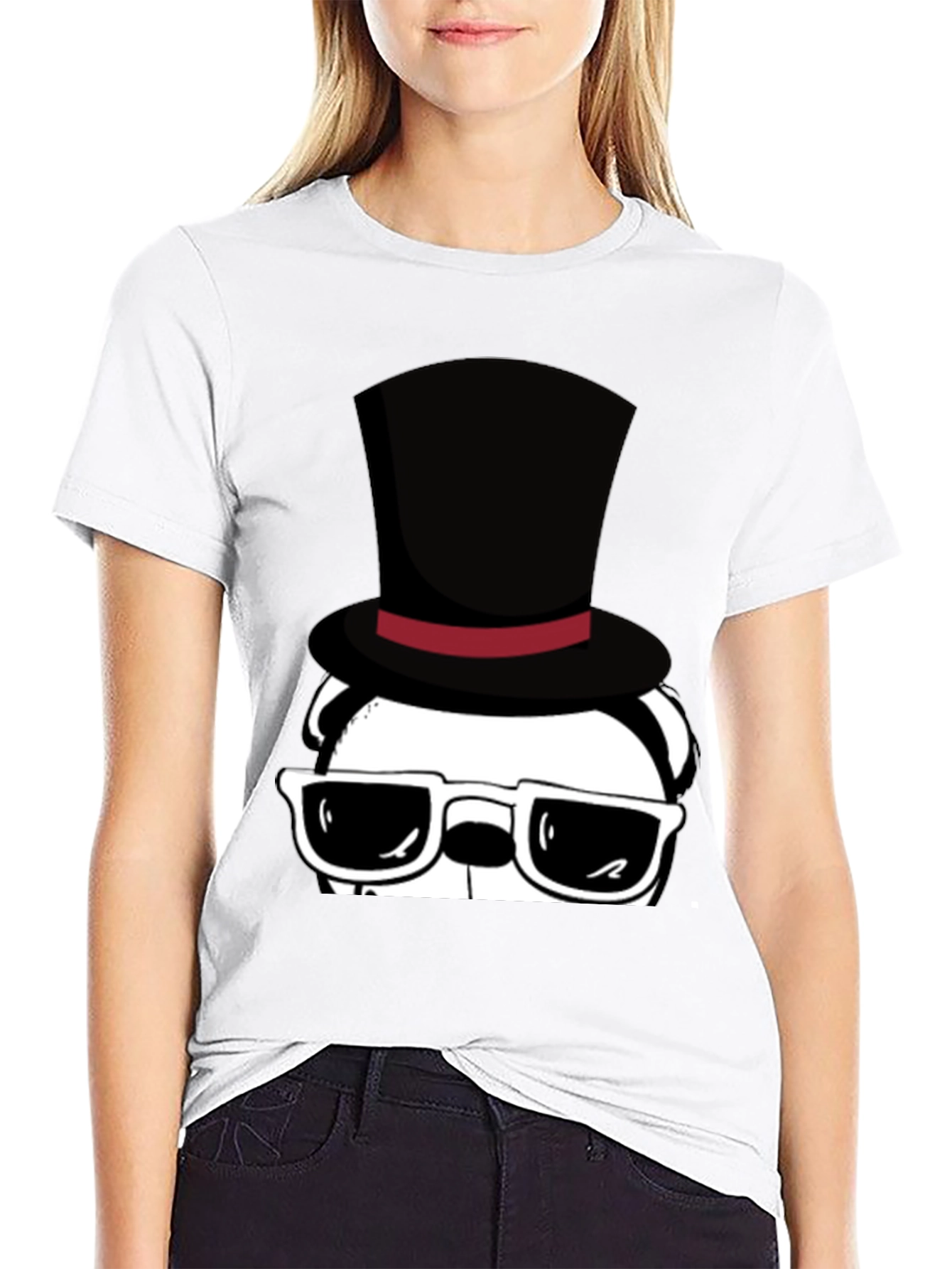 Cool Panda in Top Hat Graphic Tee - Black
