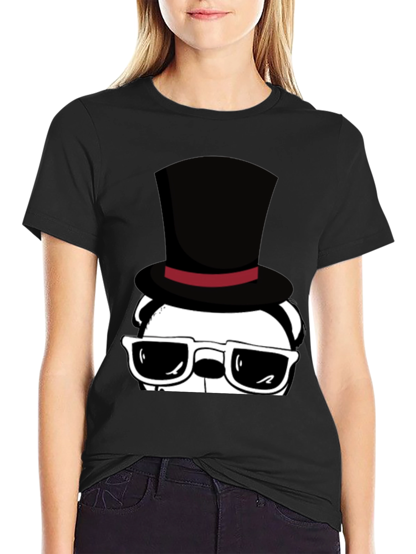 Cool Panda in Top Hat Graphic Tee - Black