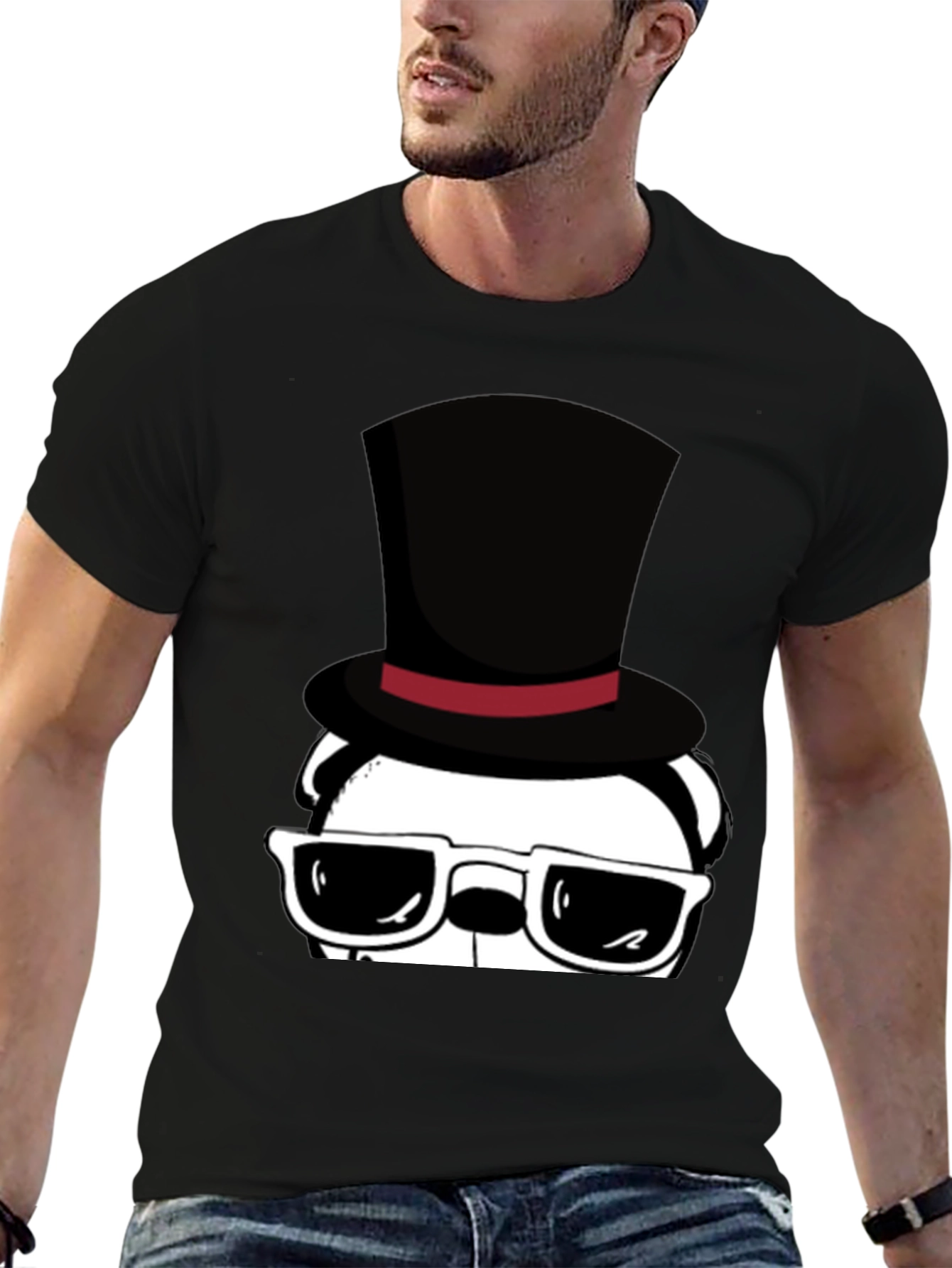 Cool Panda in Top Hat Graphic Tee - Black