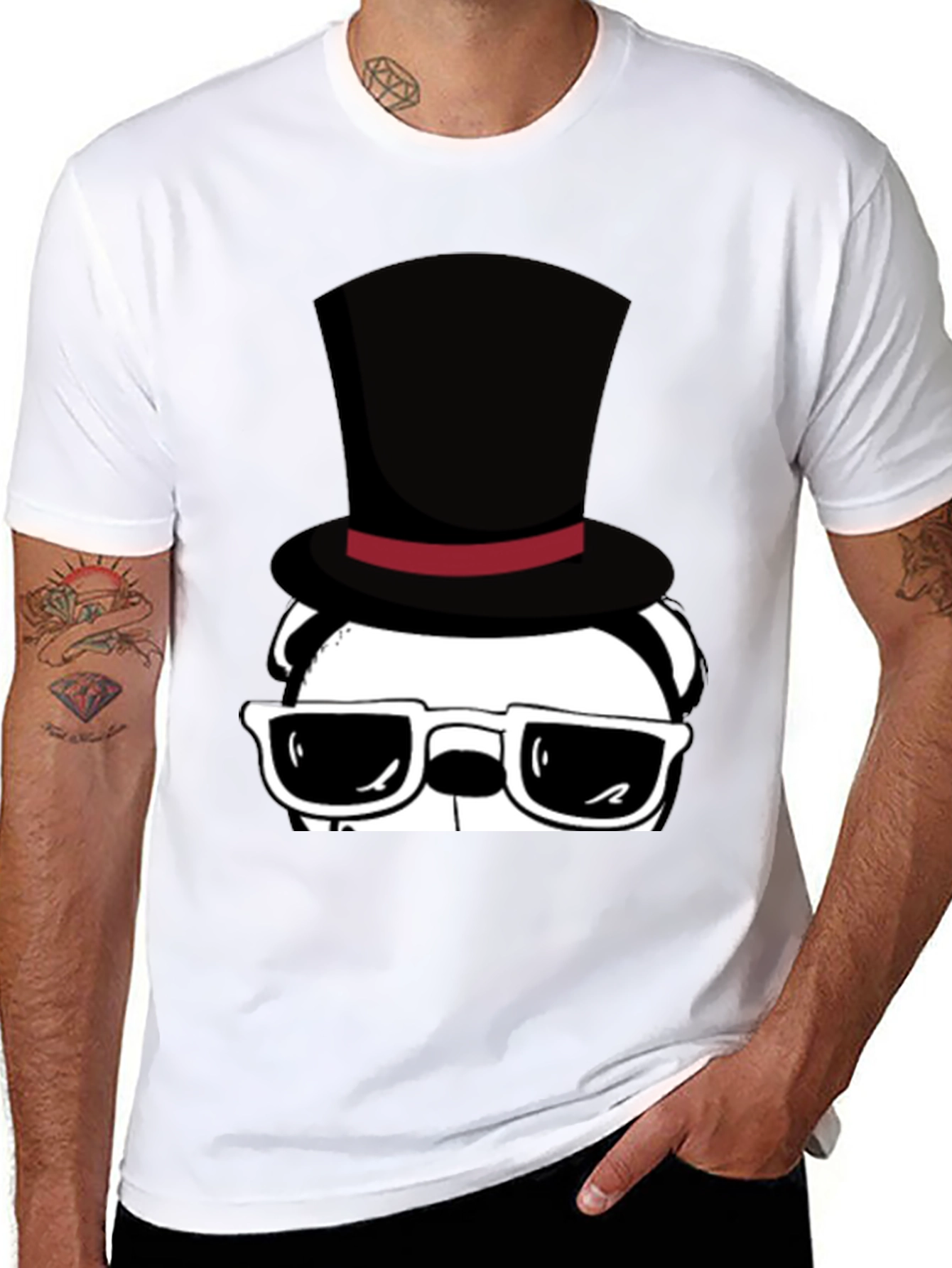 Cool Panda in Top Hat Graphic Tee - Black