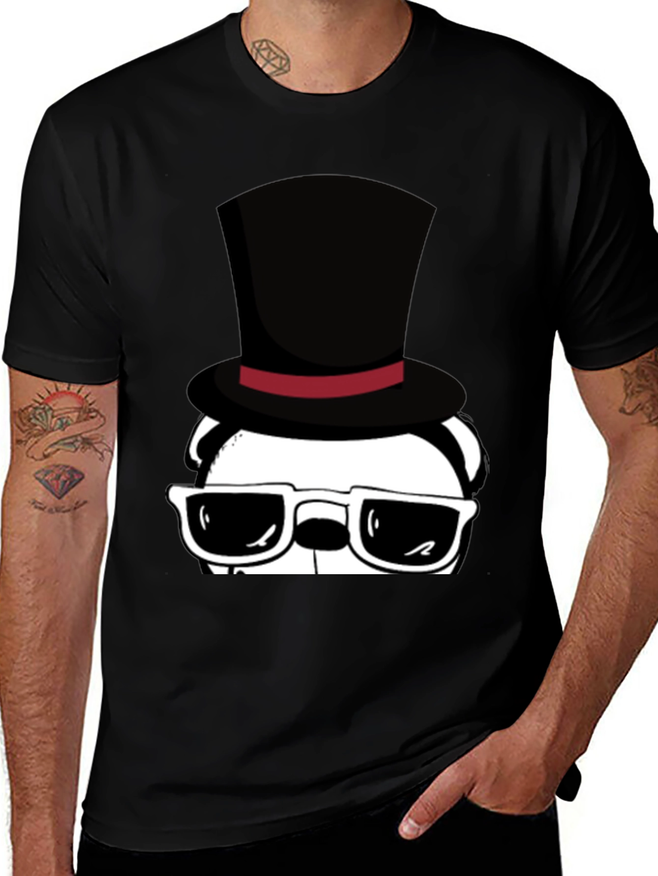 Cool Panda in Top Hat Graphic Tee - Black
