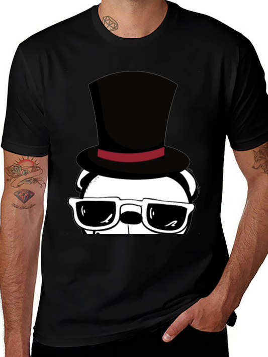 Cool Panda in Top Hat Graphic Tee - Black