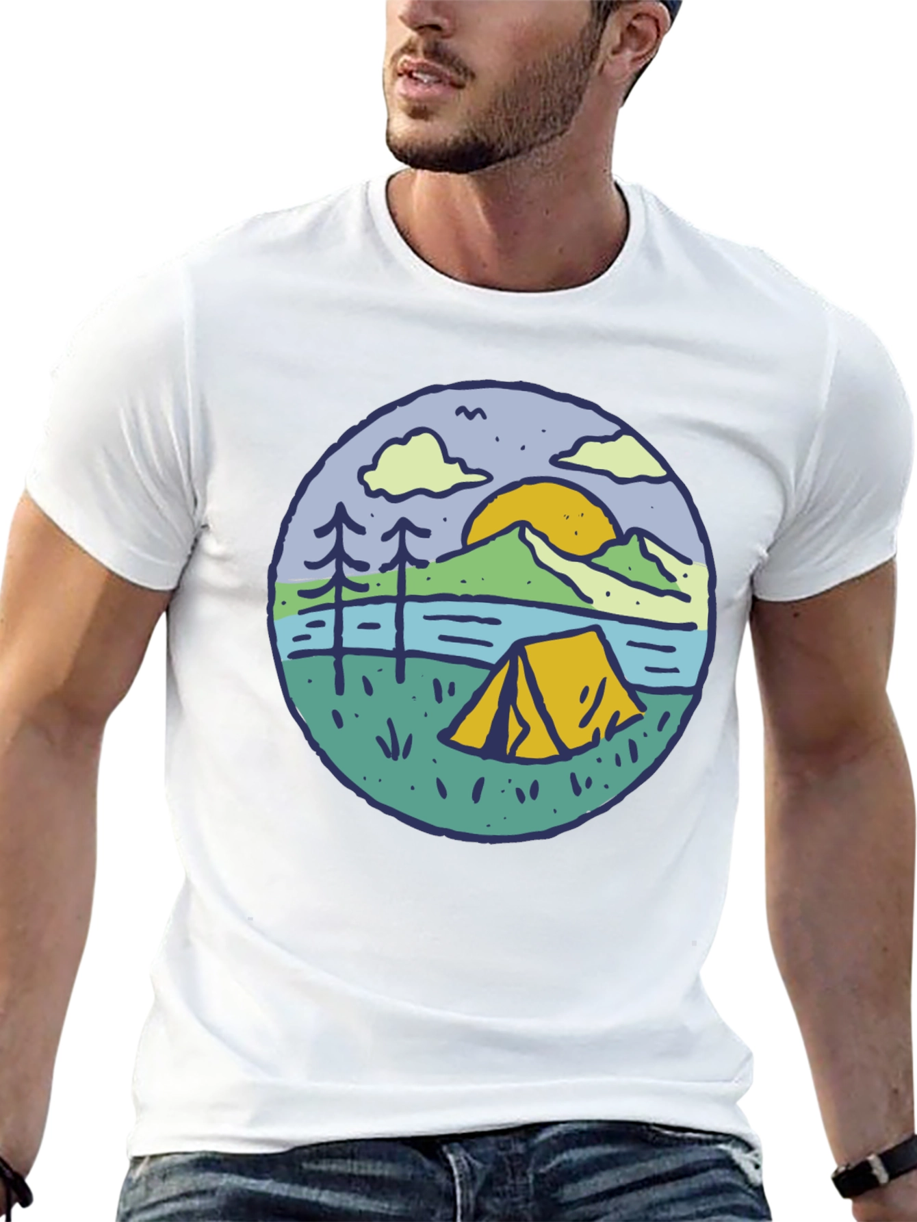 Camping Scene Graphic Tee - Outdoor Adventure Shirt