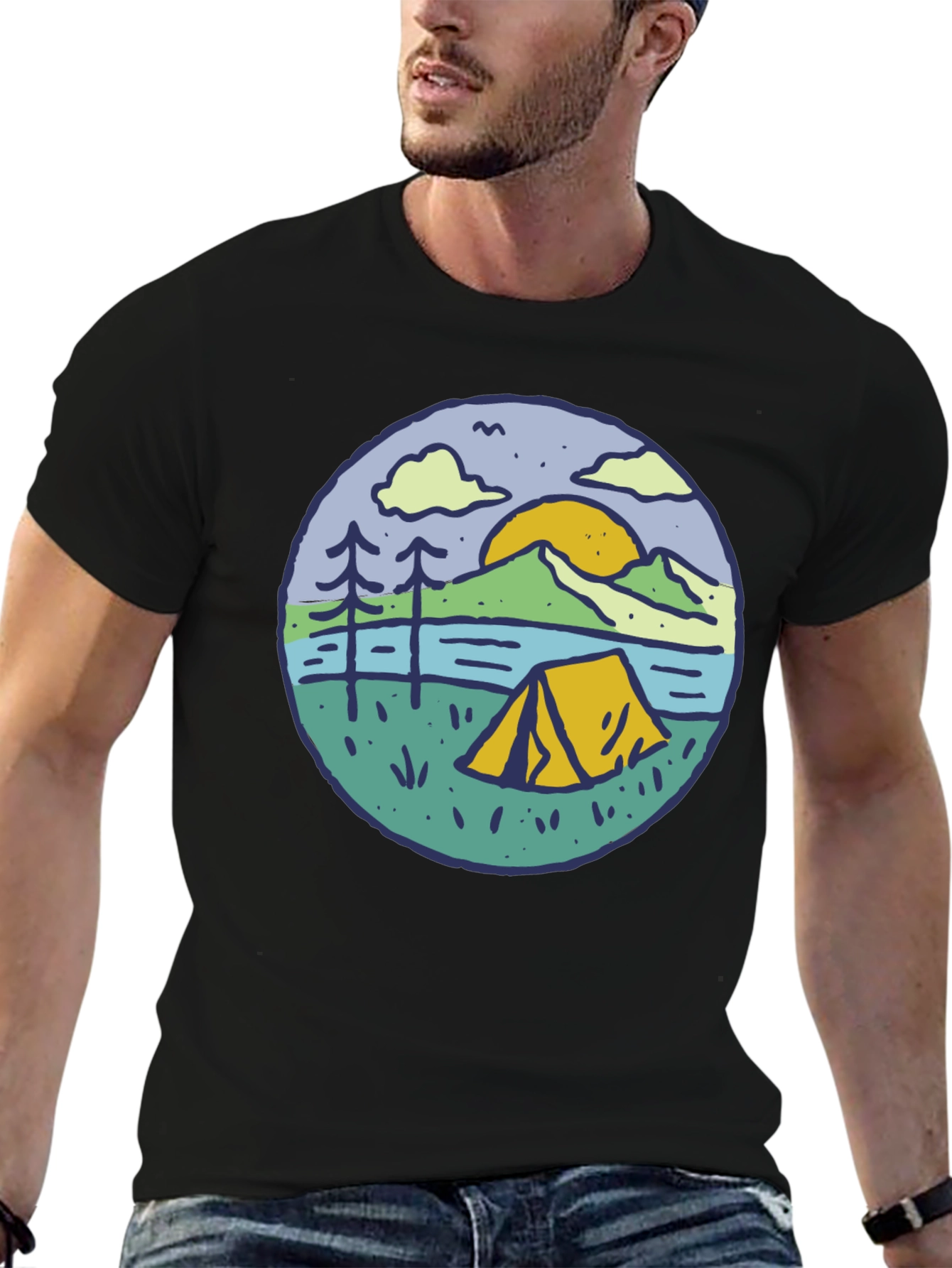 Camping Scene Graphic Tee - Outdoor Adventure Shirt