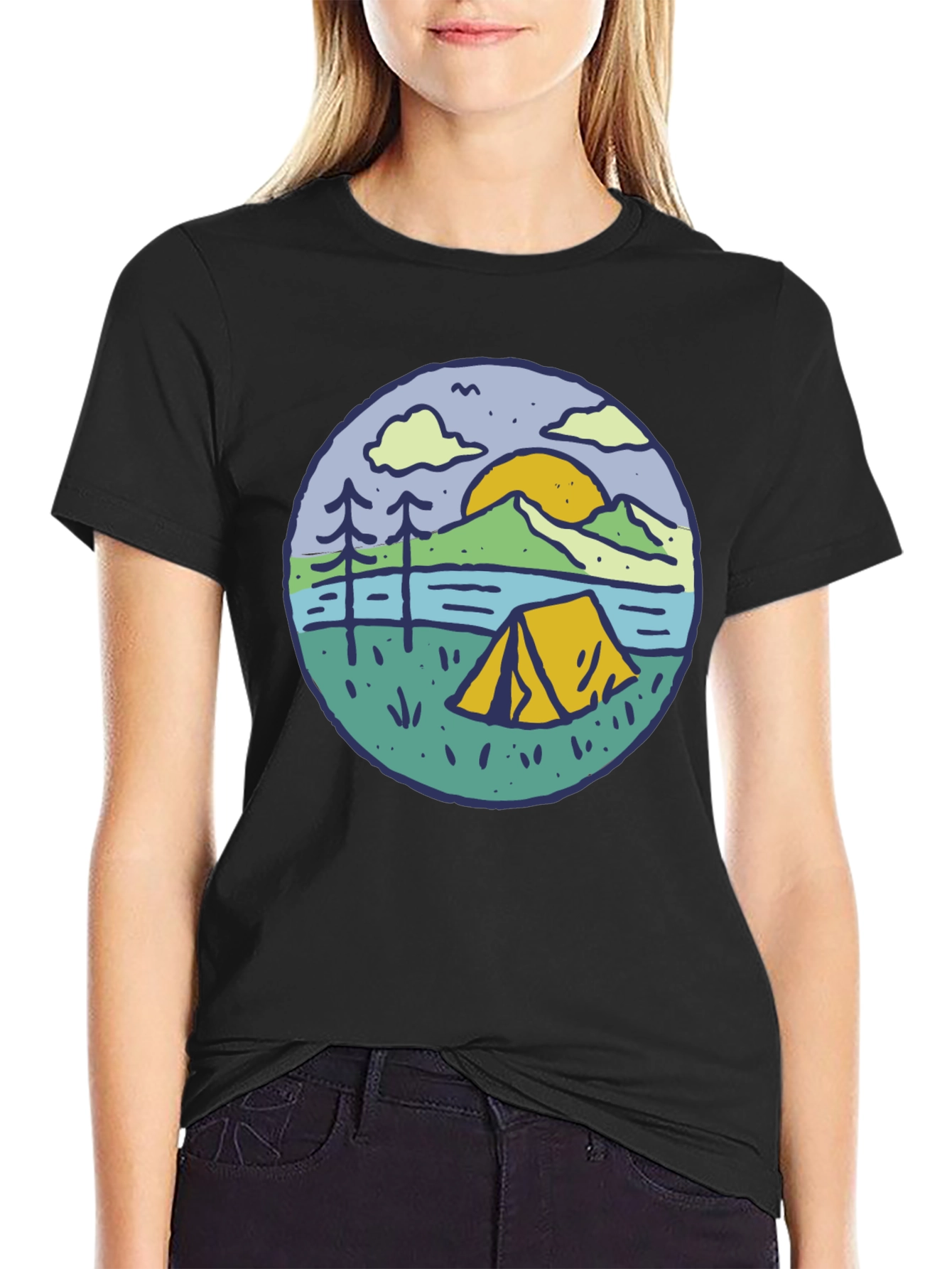 Camping Scene Graphic Tee - Outdoor Adventure Shirt