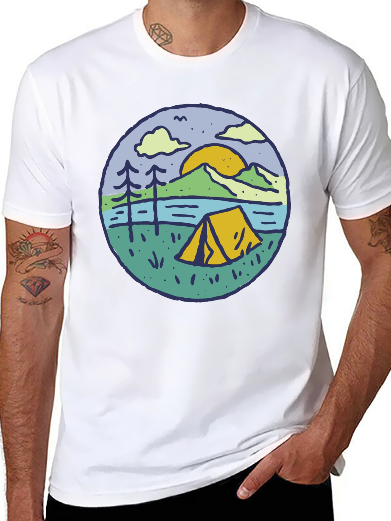 Camping Scene Graphic Tee - Outdoor Adventure Shirt