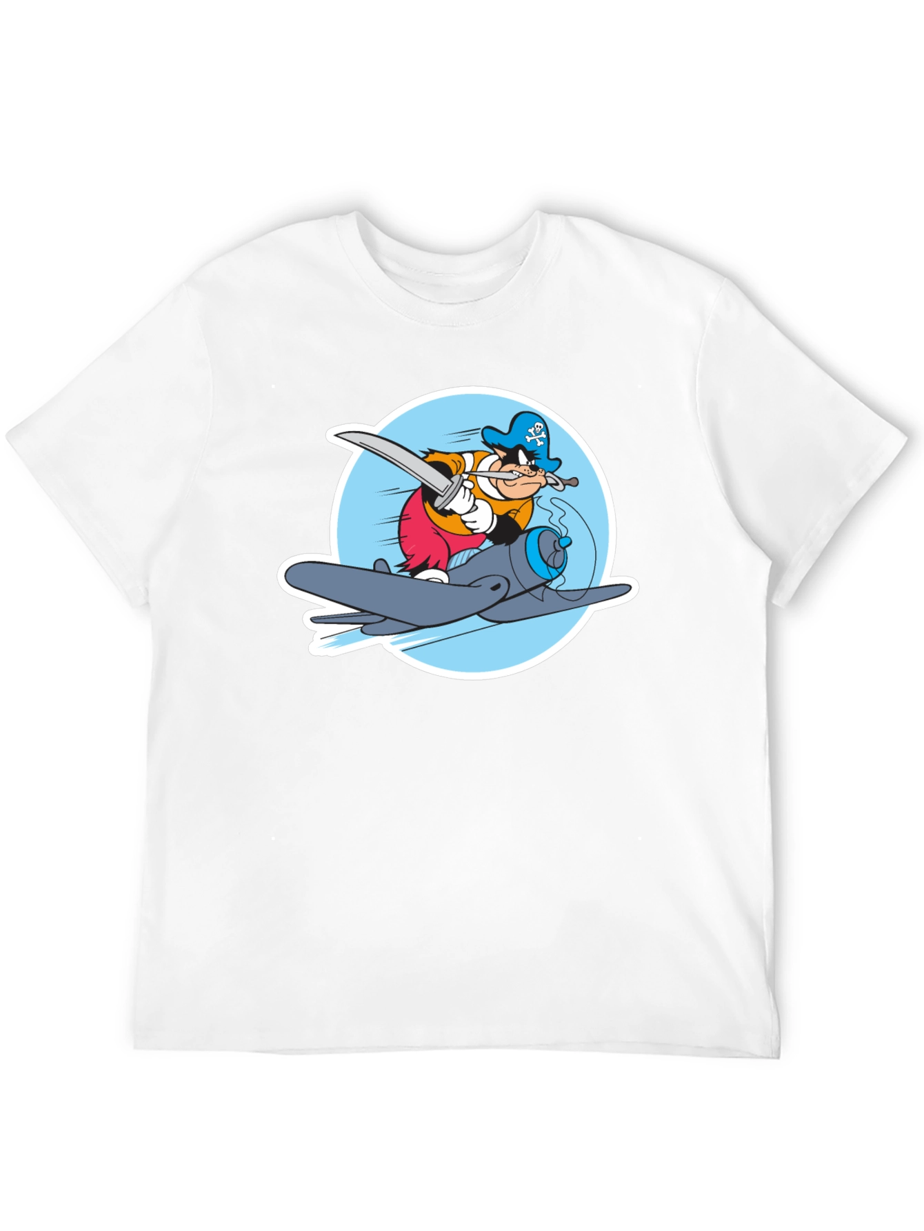 Cartoon Pirate Plane Black T-Shirt