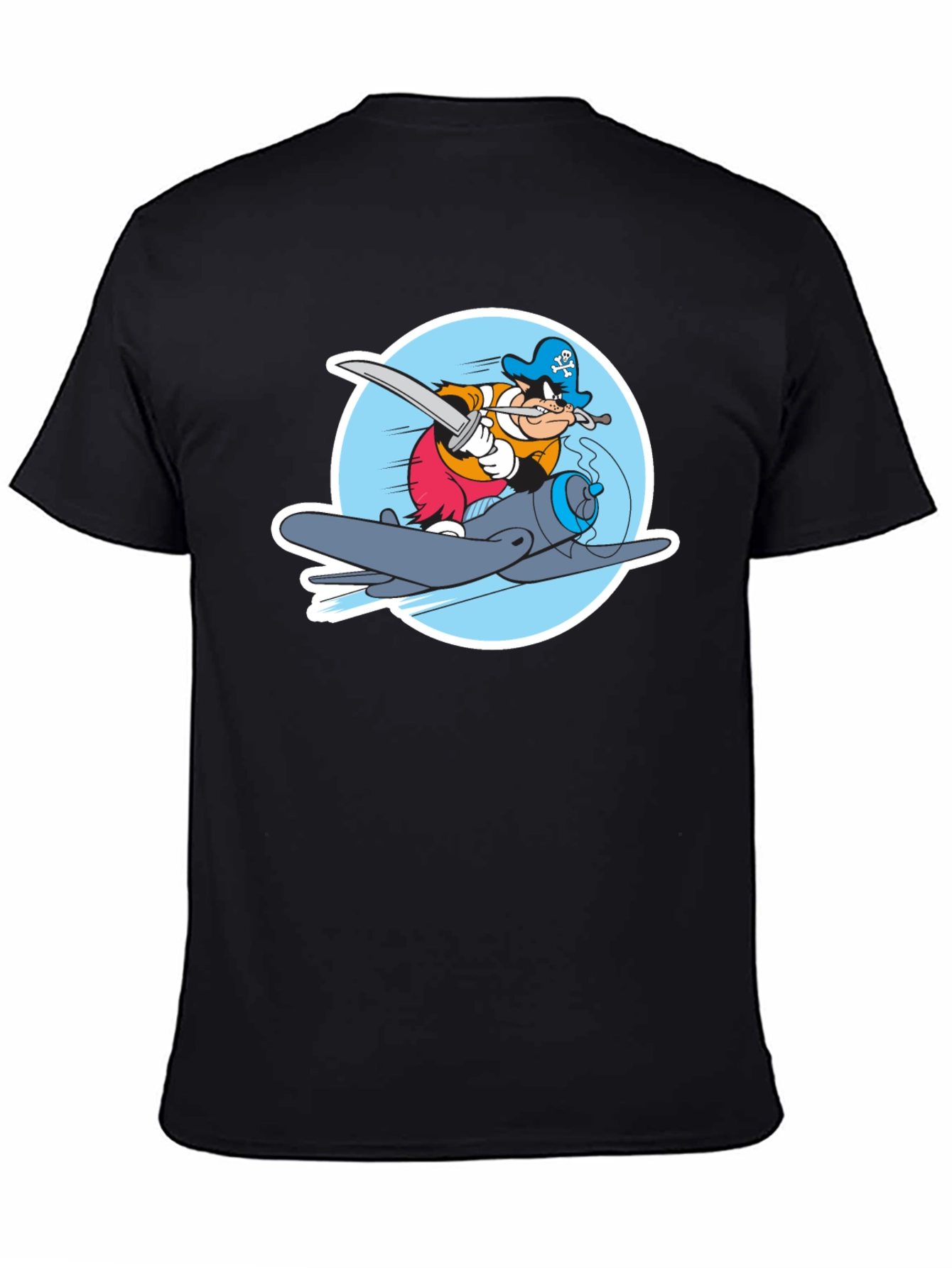Cartoon Pirate Plane Black T-Shirt