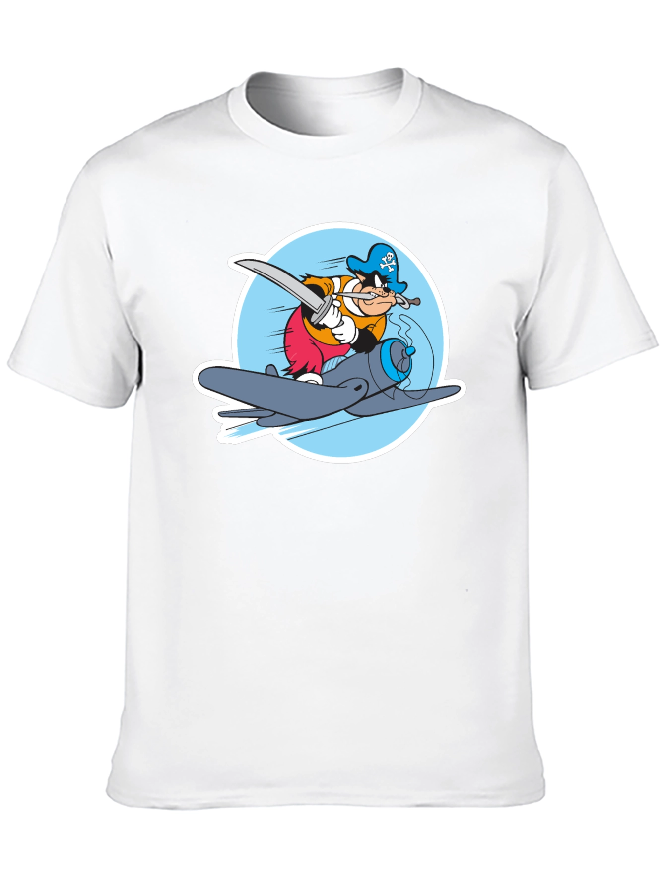 Cartoon Pirate Plane Black T-Shirt