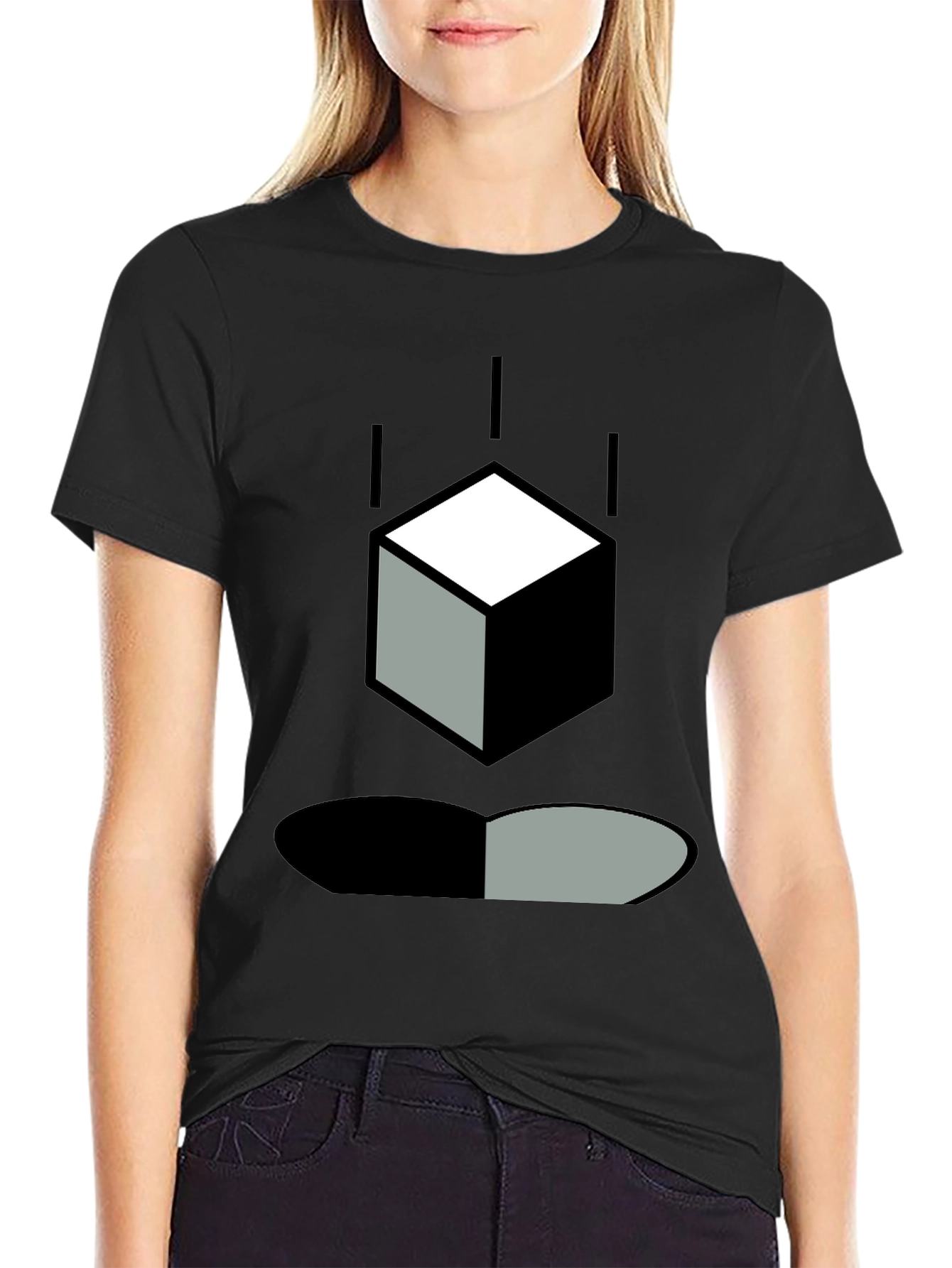 Abstract Cube & Shadow Black T-Shirt