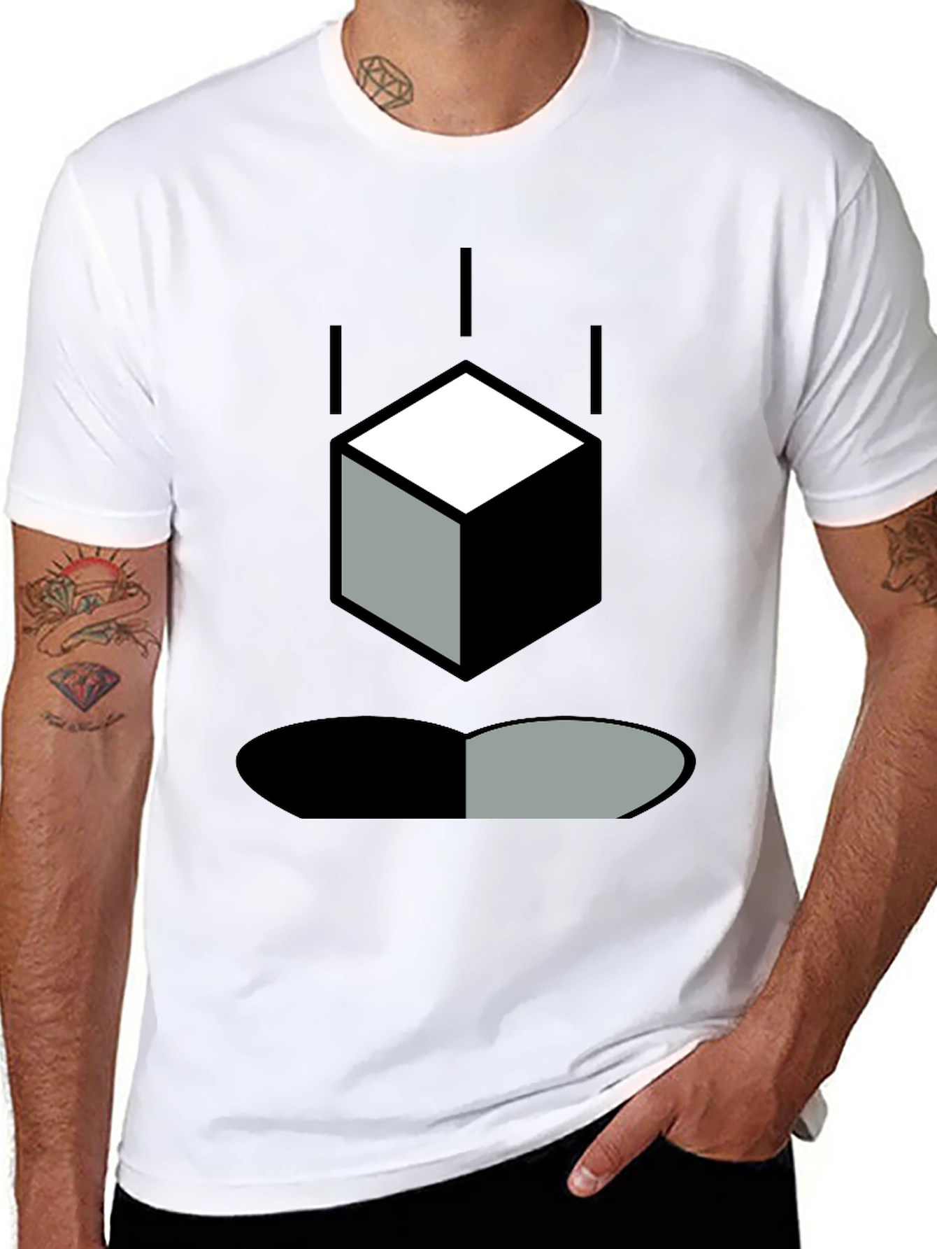 Abstract Cube & Shadow Black T-Shirt