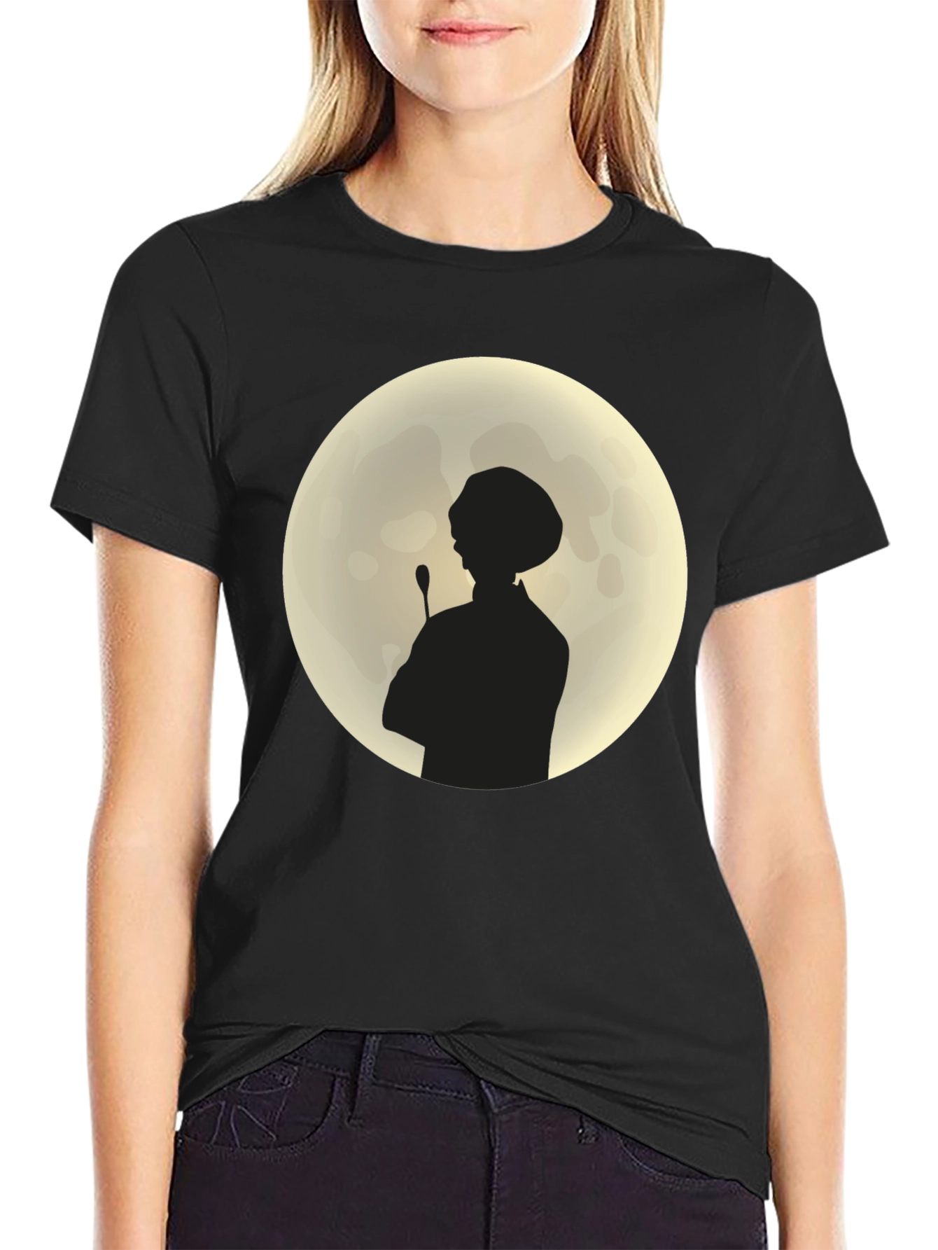 Silhouette Chef on Moon Black T-Shirt