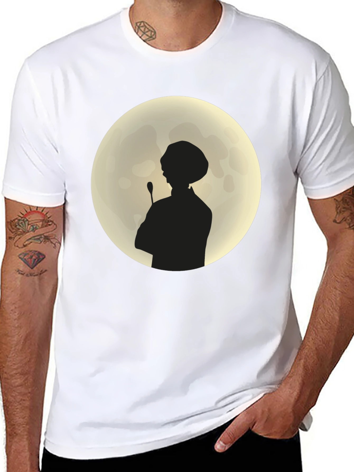 Silhouette Chef on Moon Black T-Shirt
