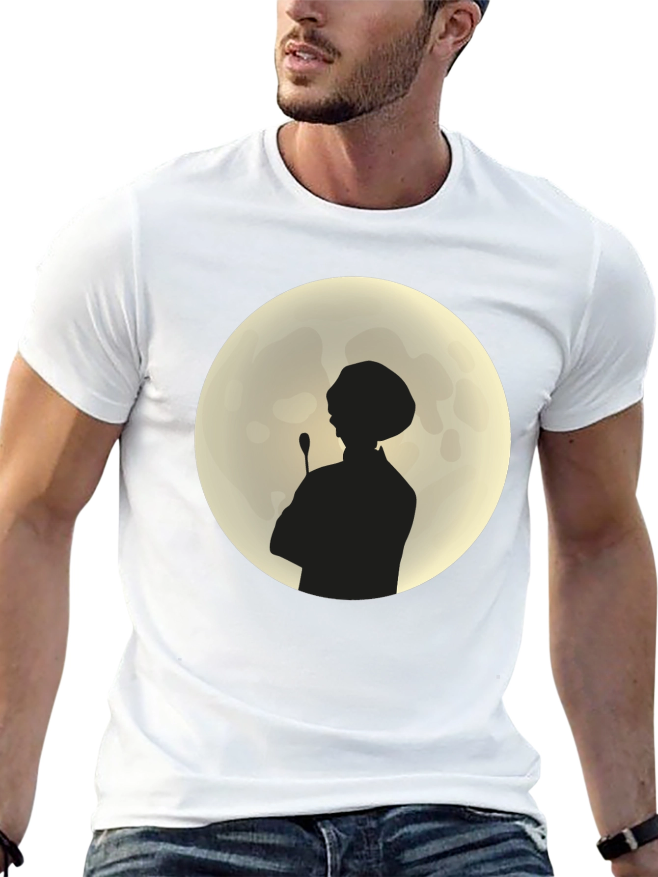 Silhouette Chef on Moon Black T-Shirt