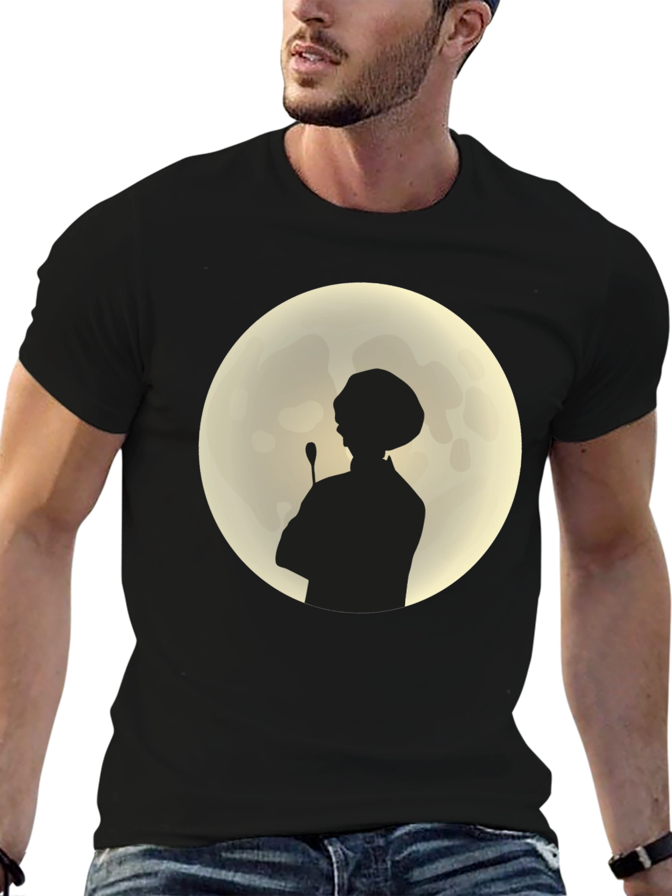 Silhouette Chef on Moon Black T-Shirt