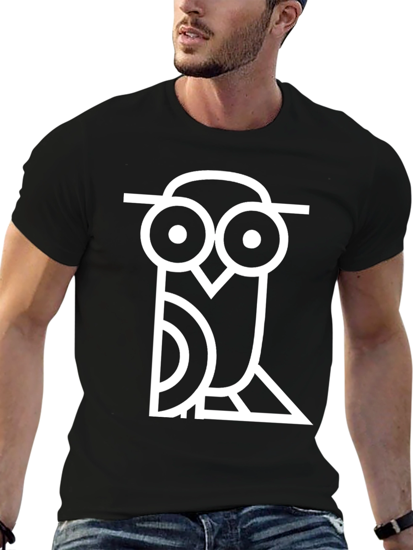 Abstract Owl Graphic Print Black T-Shirt