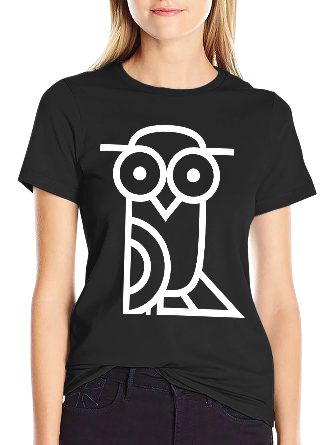 Abstract Owl Graphic Print Black T-Shirt