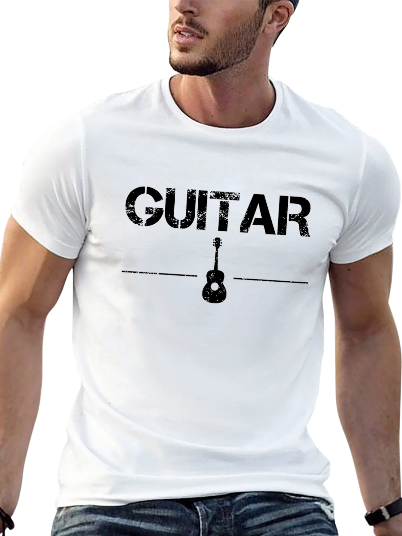 Guitar Graphic Print Black T-Shirt