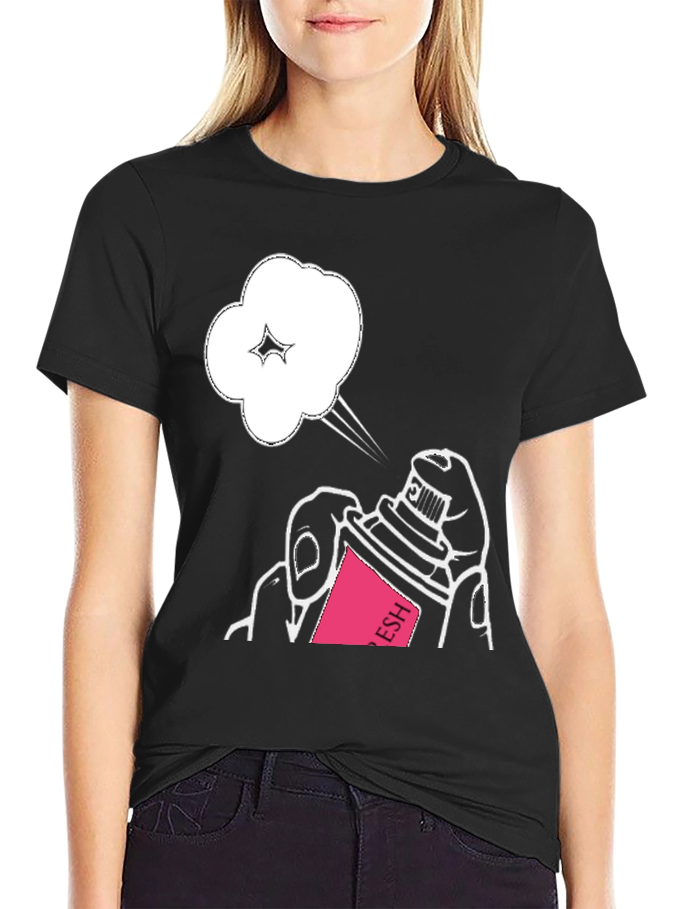 Spray Can Graphic Tee - Stylish Black Cotton T-Shirt