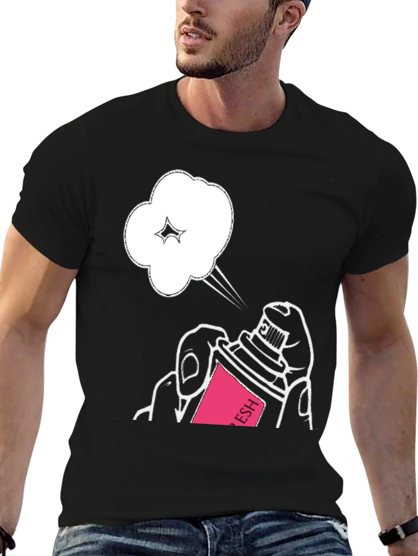 Spray Can Graphic Tee - Stylish Black Cotton T-Shirt