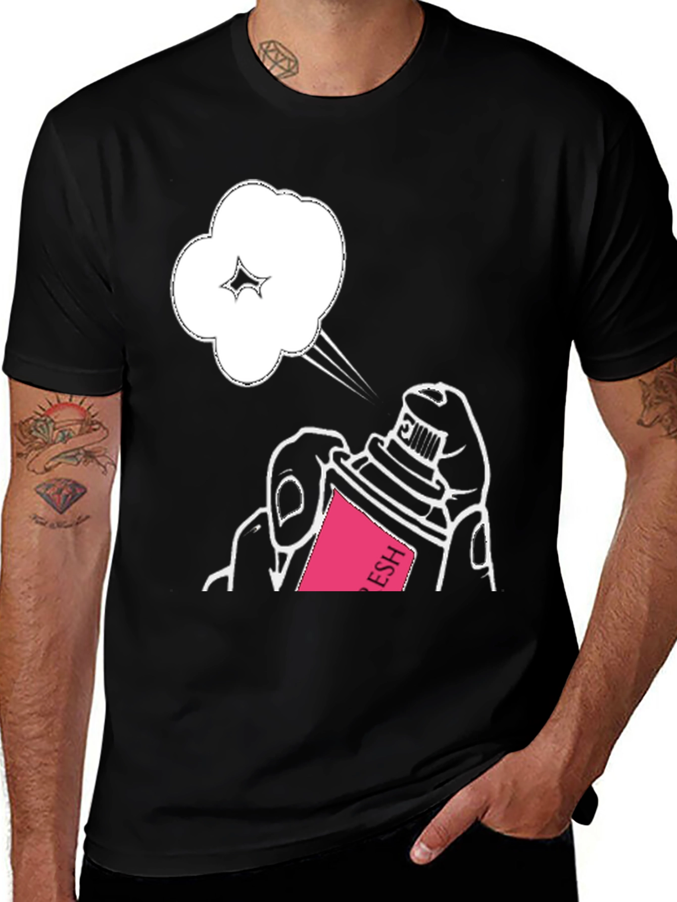 Spray Can Graphic Tee - Stylish Black Cotton T-Shirt