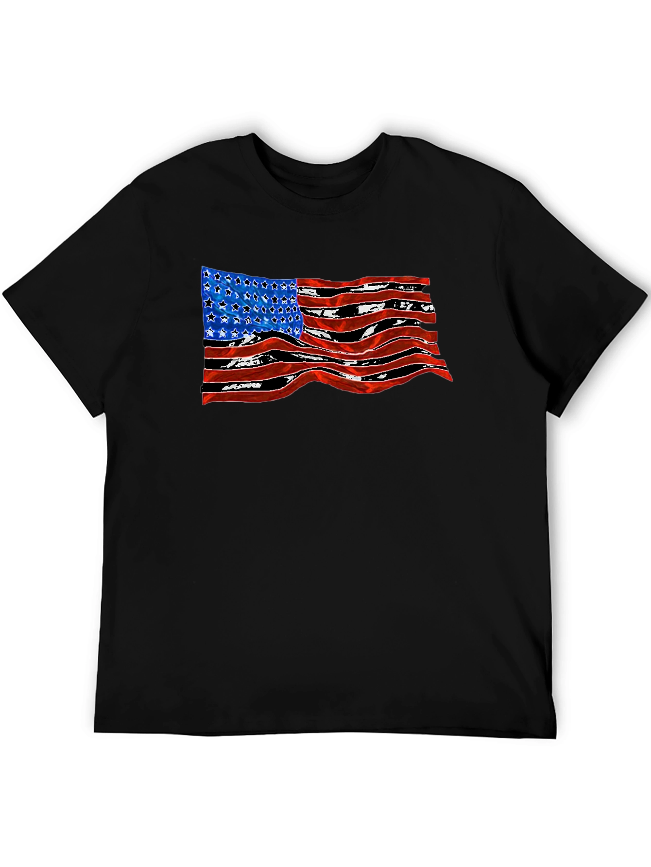 American Flag Wavy Graphic Black T-Shirt