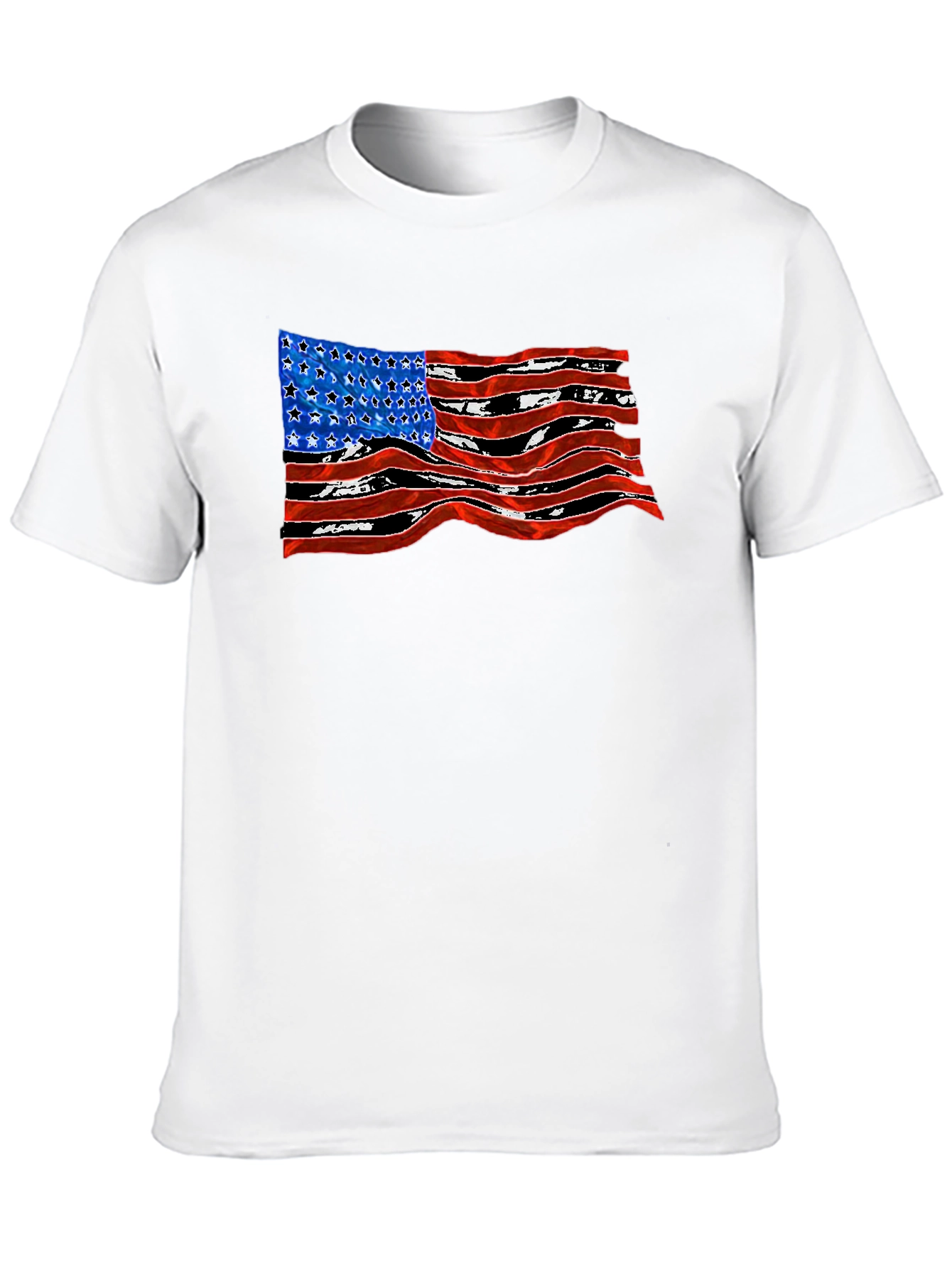 American Flag Wavy Graphic Black T-Shirt