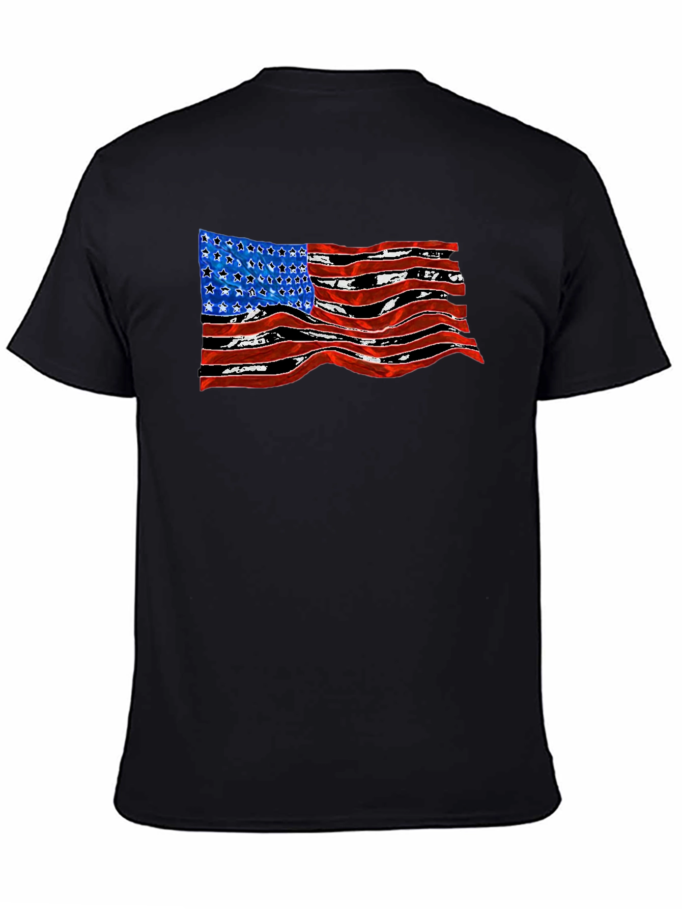 American Flag Wavy Graphic Black T-Shirt