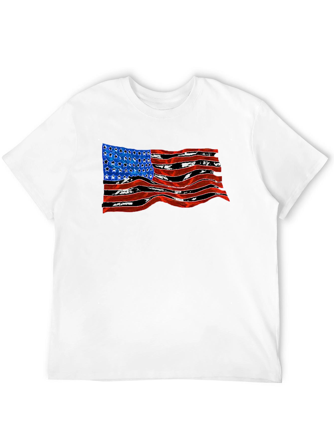 American Flag Wavy Graphic Black T-Shirt
