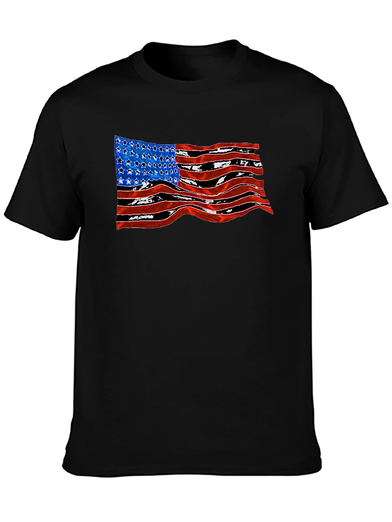 American Flag Wavy Graphic Black T-Shirt