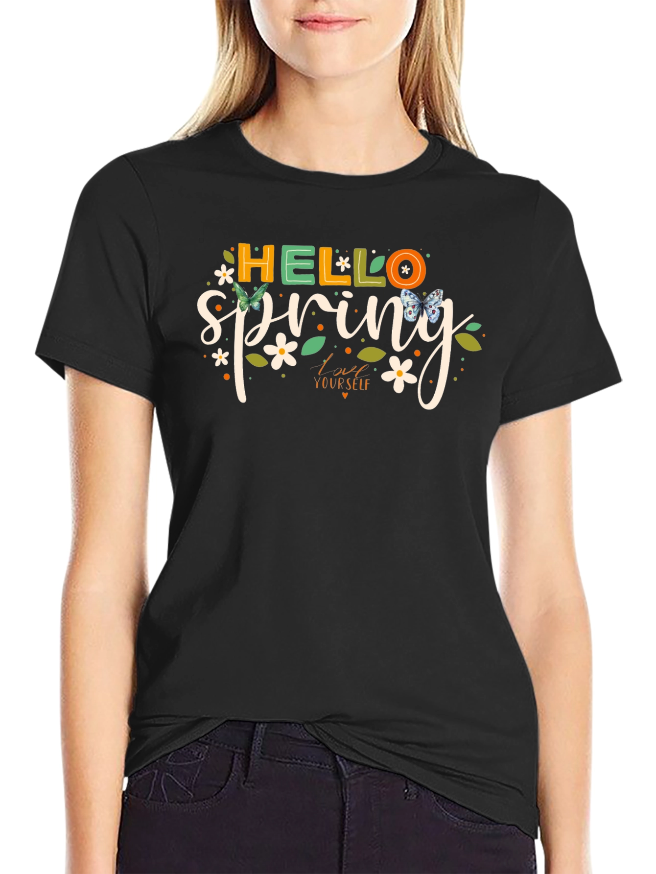 Hello Spring Graphic Tee - Black T-Shirt