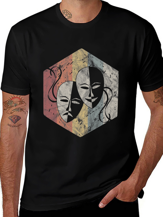 Drama Mask Graphic Tee - Retro Theater Lover Shirt
